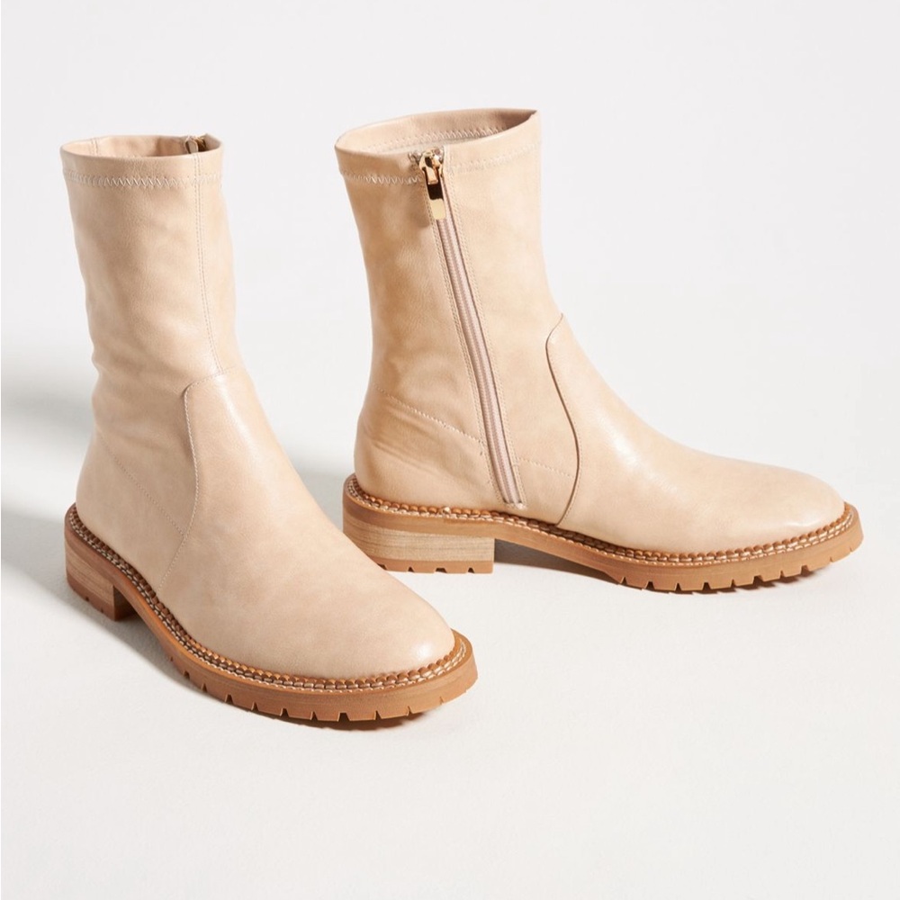 Cream leather combat boots